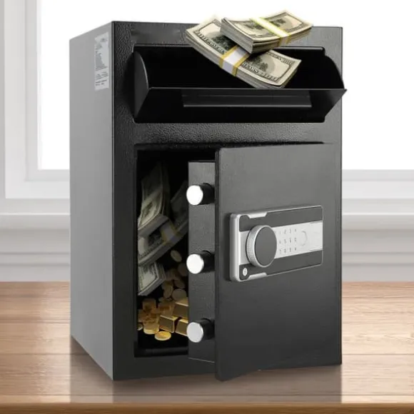 2,5 C Depository: Sikkerhedsboks med Drop Slot, adgangskoder og nøgler for ekstra beskyttelse.