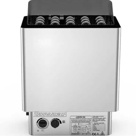 9 kW saunaovn 380V-415V, våd&tør elektrisk med indbygget kontrol. Rustfrit stål saunahegn, perfekt til afslapning.