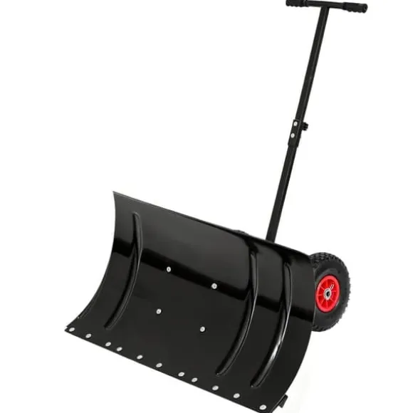 30" metal sneskovl med 15" højde og 2 hjul, justerbart vinkel- og højdehåndtag til nem snerydning, ergonomisk dobbeltrørsdesign