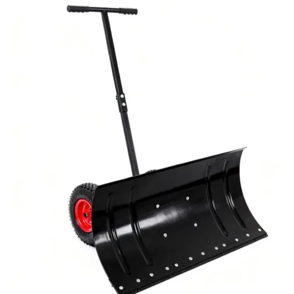 30" metal sneskovl med 15" højde og 2 hjul, justerbart vinkel- og højdehåndtag til nem snerydning, ergonomisk dobbeltrørsdesign