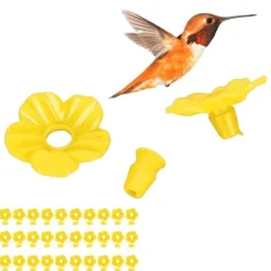 30 set Hummingbird Matare Blommor Flerfärgad Unik Utbytbar Hummingbird Fågel Matare Blom Tillbehör Gul
