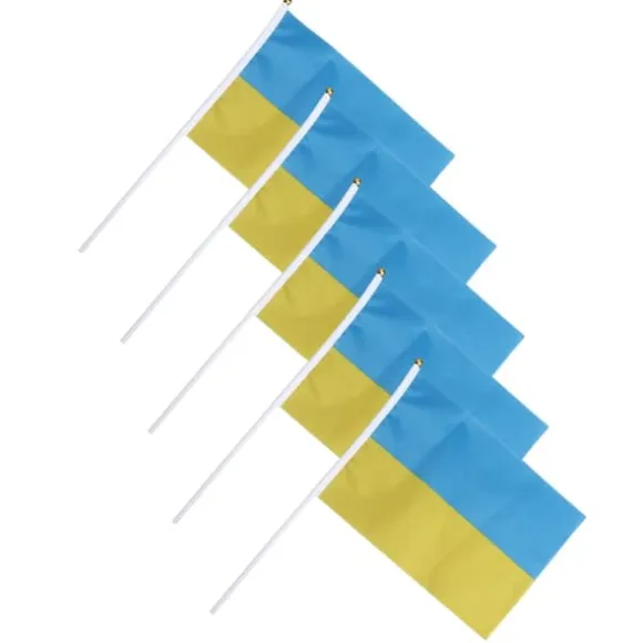 10 set Ukraina handhållna flaggor Polyester blekningsbeständig mini lättvikts Ukraina handhållen stickflagga 11.0-11.8x7.9in