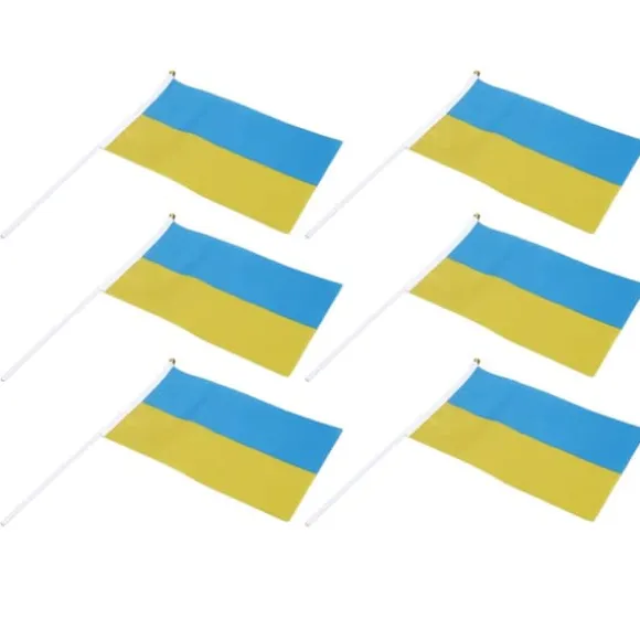 10 set Ukraina handhållna flaggor Polyester blekningsbeständig mini lättvikts Ukraina handhållen stickflagga 11.0-11.8x7.9in