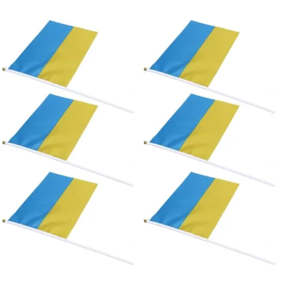 10 set Ukraina handhållna flaggor Polyester blekningsbeständig mini lättvikts Ukraina handhållen stickflagga 11.0-11.8x7.9in