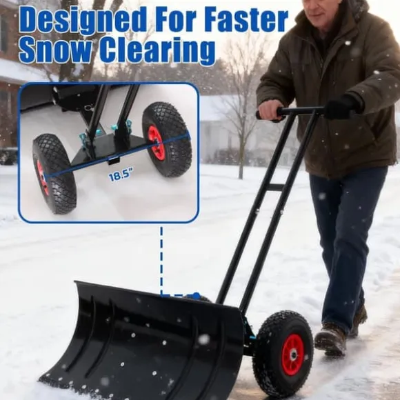 30" sneskovl med hjul, justerbar vinkel og højde, ergonomisk håndtag, kulstofstålklinge til nem frysning af indkørsler og gangbroer