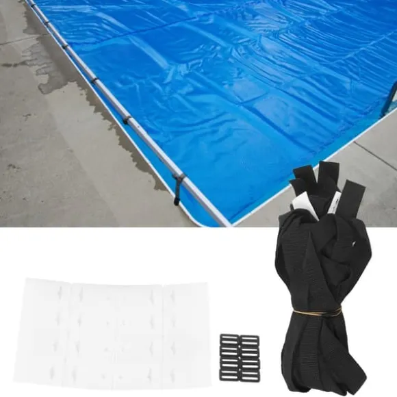 8 sæt swimmingpoolrullebånd soldækselhjulsmonteringssæt med snorplader og spænder