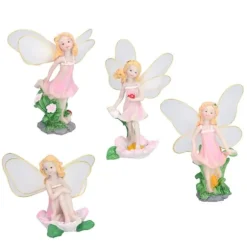 4 Stk Flower Fairies Figurer Statue Have Home Ornament Resin Model Miniature Landscape Decor