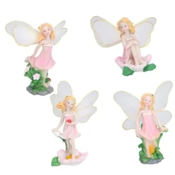 4 Stk Flower Fairies Figurer Statue Have Home Ornament Resin Model Miniature Landscape Decor