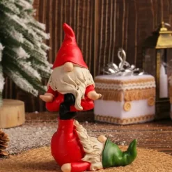 2 stk. gnome-statue, sjov, fræk havenisse-figurdekoration, mini julenissedekoration