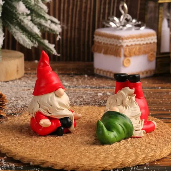 2 stk. gnome-statue, sjov, fræk havenisse-figurdekoration, mini julenissedekoration