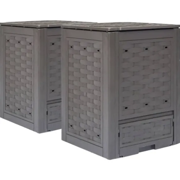 2 stk. kompostbeholdere i rattanlook - UV-bestandige affaldsspande | Størrelse: 60x60x83 cm | Farve: Brun