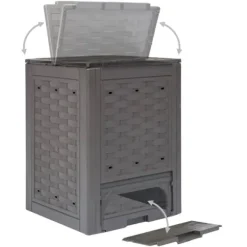 2 stk. kompostbeholdere i rattanlook - UV-bestandige affaldsspande | Størrelse: 60x60x83 cm | Farve: Brun