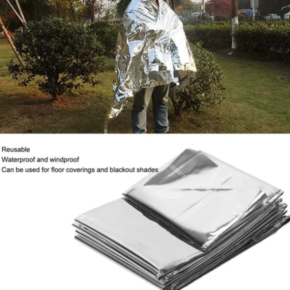 4 stk. Nødtæpper Vandtætte Foldbare Bærbare Reflekterende Holder Tørt Overlevelse Varmt Tæppe til Camping Vandring