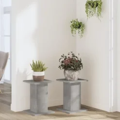 2 stk. plantestativer i konstrueret træ - Stabil og slidstærk | Størrelse: 30x30x40 cm | Farve: Betongrå