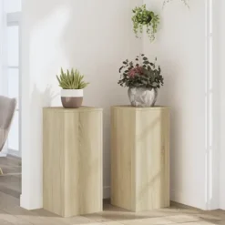 2 stk. plantestativer i konstrueret træ - Stabilt design | Størrelse: 30x30x70 cm | Farve: Sonoma-eg