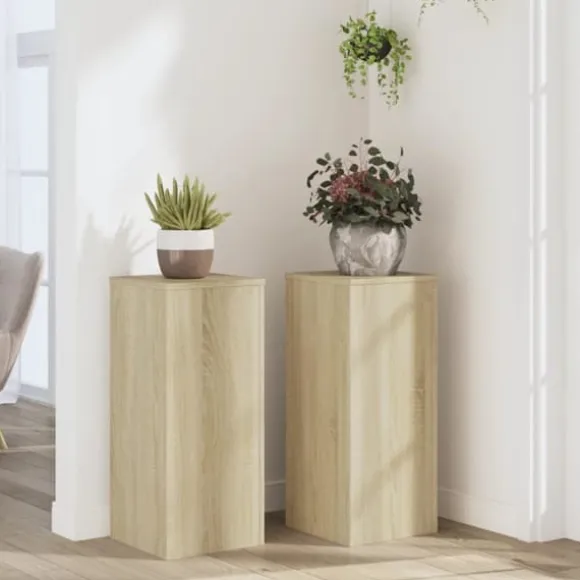 2 stk. plantestativer i konstrueret træ - Stabilt design | Størrelse: 30x30x70 cm | Farve: Sonoma-eg