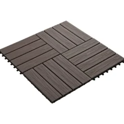 11 stk. prægede WPC terrassefliser 30x30 cm | Farve: Mørkebrun | Dækker 1 kvm