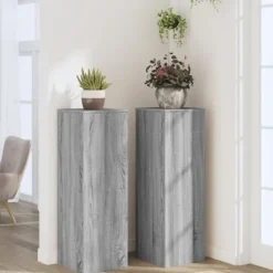 2 stk. robuste plantestativer i konstrueret træ | Farve: Grå sonoma-eg | Størrelse: 33x33x100 cm