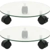 2 stk. runde plantevogne med hærdet glas - Mobile plantestativer | Størrelse: 28 cm