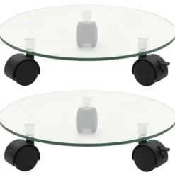 2 stk. runde plantevogne med hærdet glas - Mobile plantestativer | Størrelse: 28 cm