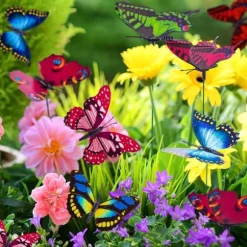 50 stk. sommerfuglehavedekoration, 8 cm dekorativ kunstig vandtæt sommerfugl til buket udendørs indendørs havekunst terrasse urtepotte blomsterbed bo | CDON