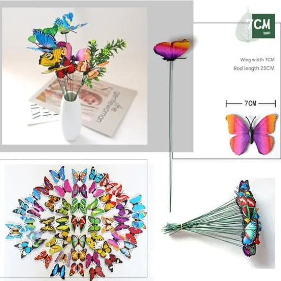 50 stk sommerfuglepinde til have, havedekorationer, sommerfuglepotter, miniature havedekorationer til indendørs og udendørs brug (assorterede farver) | CDON