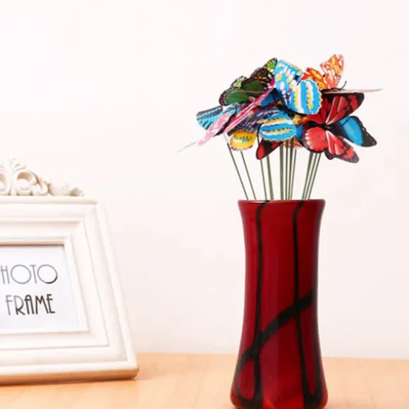 50 stk sommerfuglepinde til have, havedekorationer, sommerfuglepotter, miniature havedekorationer til indendørs og udendørs brug (assorterede farver) | CDON