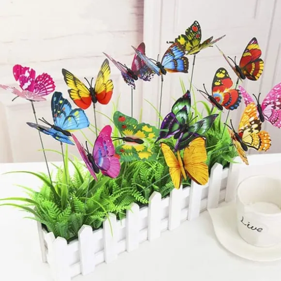 50 stk sommerfuglepinde til have, havedekorationer, sommerfuglepotter, miniature havedekorationer til indendørs og udendørs brug (assorterede farver) | CDON