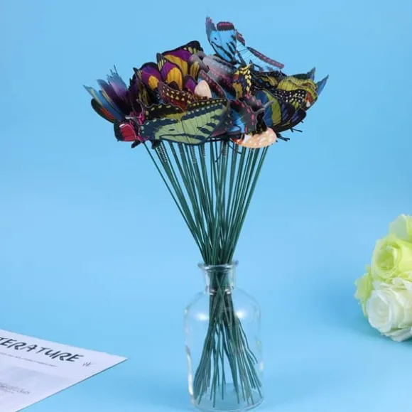 50 stk sommerfuglepinde til have, havedekorationer, sommerfuglepotter, miniature havedekorationer til indendørs og udendørs brug (assorterede farver) | CDON