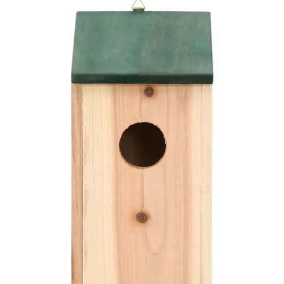 4 stk. træfuglehuse med grønt tag - Dekorative redekasser | Størrelse: 12x12x22 cm