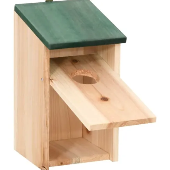 4 stk. træfuglehuse med grønt tag - Dekorative redekasser | Størrelse: 12x12x22 cm
