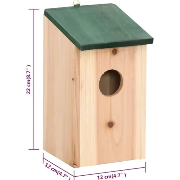 4 stk. træfuglehuse med grønt tag - Dekorative redekasser | Størrelse: 12x12x22 cm