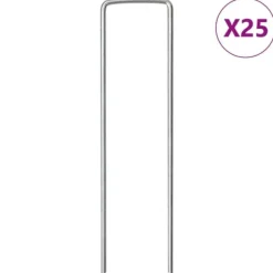 25 stk. U-facon jordpløkker - Galvaniseret stål | Størrelse: 15x3,5 cm