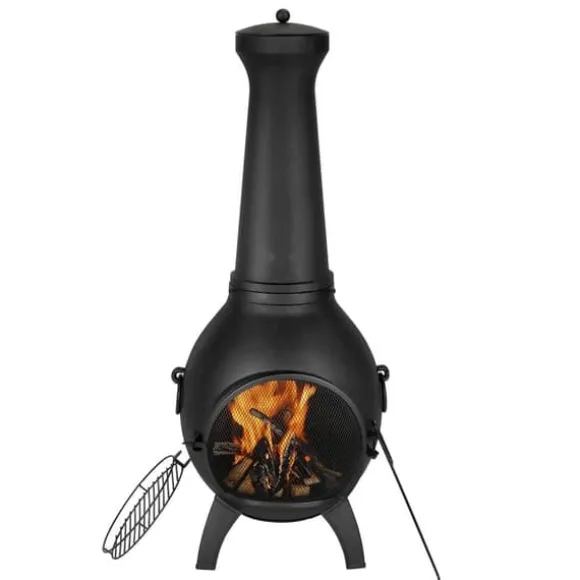 18 Tommer Chiminea, Outdoor Brændeovn, med Grillnet og Skorstensbeklædning