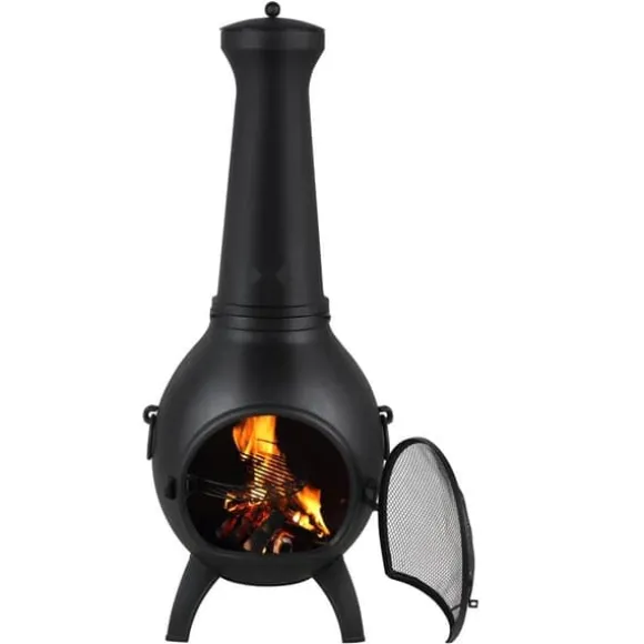 18 Tommer Chiminea, Outdoor Brændeovn, med Grillnet og Skorstensbeklædning