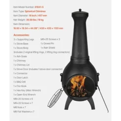 18 Tommer Chiminea, Outdoor Brændeovn, med Grillnet og Skorstensbeklædning