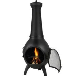 18 Tommer Chiminea, Outdoor Brændeovn, med Grillnet og Skorstensbeklædning