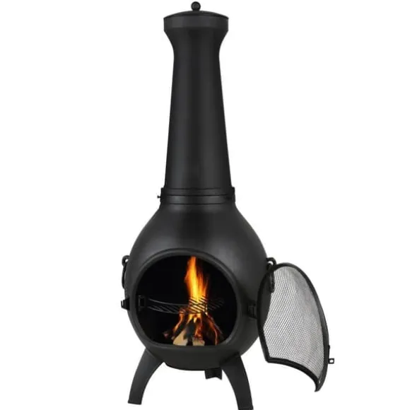 18 Tommer Chiminea, Outdoor Brændeovn, med Grillnet og Skorstensbeklædning