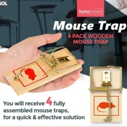4 Wooden Mouse Traps Traditional Mice Rodent Pest Control Trap Reusable Durable