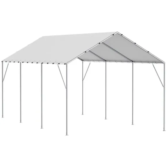 10 x 20 ft carport baldakin, kraftig og vandtæt teltpresenning med UV-beskyttelse. Nem installation - inkl. 40 bungees (kun topdæksel). Hvid