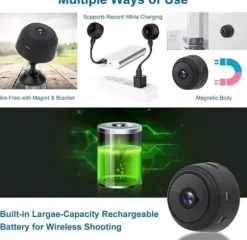 A9 WiFi Minikamera HD 1080p Trådløs Videooptager Lydoptager Sikkerhedsovervågningskamera Smart Home til Baby og Kæledyr (Farve: Sort)