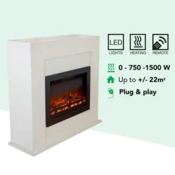 Adra EFL-MDW el-komfur - Hvid MDF pejsestel - 1500 Watt varme - fjernbetjening