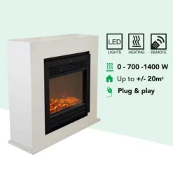 Adra ELU-MDW el-komfur - Hvid MDF pejsestel - 1400 Watt varme - fjernbetjening