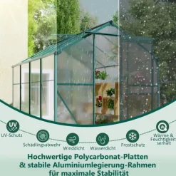 Aluminium drivhus med fundament 4,75 m² - 190 × 253 cm, inkl. 1 ovenlysvindue og skydedør, havedrivhus, tomatdrivhus