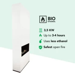 Ambiance BCW bioethanol pejs - Hvid - Højt til loftet - 3,5 KW varme