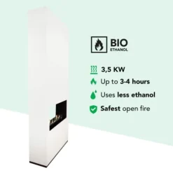 Ambiance BOW bio-ethanol tunnelovn - Hvid - Rumdeler - Højt til loftet - 3,5 KW varme