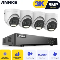 ANNKE Video Sikkerhedssystem, 5MP Høj Definition, Avanceret Bevægelsesdetektion,Med 4 stk. kameraer, 1T1T