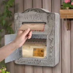 Antik postkasse - Vægmonteret postkasse - Med lås - Rustik vintage stil - Til hjem og have - Dekorativ - Grå