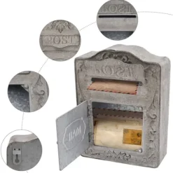 Antik postkasse - Vægmonteret postkasse - Med lås - Rustik vintage stil - Til hjem og have - Dekorativ - Grå