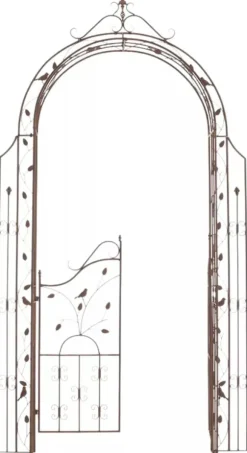 Antique Brown Metal Rose Arch with Gate - Handcrafted Iron Garden Arbor for Climbing Plants, Durable, 144cm Wide